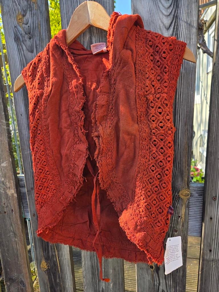 Nieuwe Hippie Vest met Capuchon - Handgemaakt & Ethisch, Kleding | Dames, Maat 38/40 (M), Nieuw, Oranje, Ophalen of Verzenden