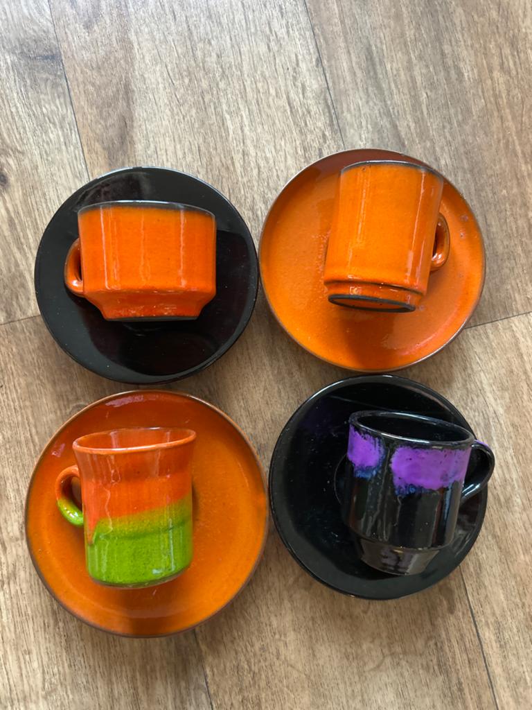 Set van 4 vintage koffiekopjes met schotels, Ophalen of Verzenden