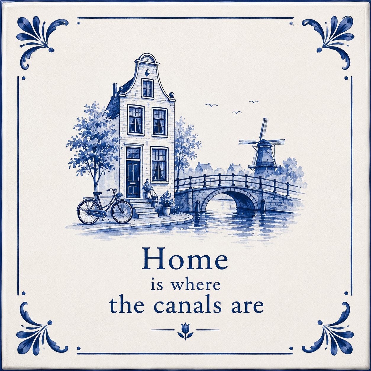 Tegel Delfts Blauw Amsterdam echt keramiek fiets molen brug, Antiek en Kunst, Ophalen of Verzenden