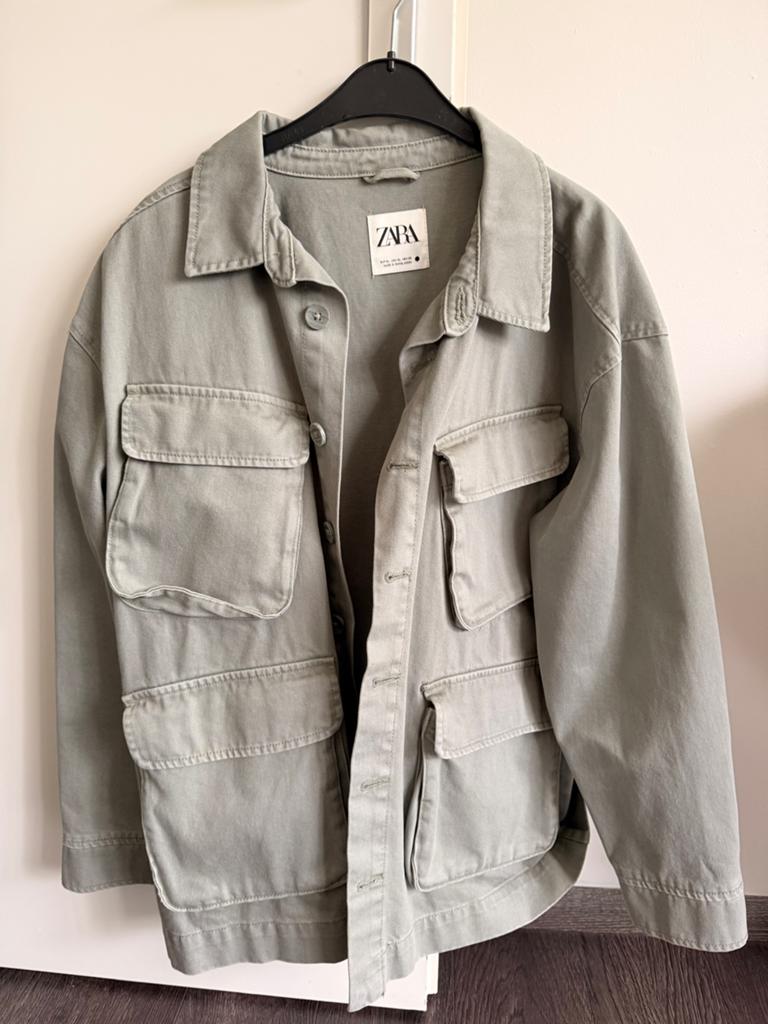 Zara Overshirt Jasje - Groen/Grijs - Maat XL valt oversized, Ophalen of Verzenden, Zo goed als nieuw, Maat 46/48 (XL) of groter