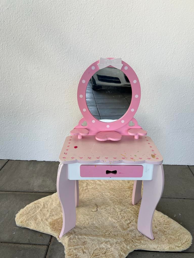 Roze houten kaptafel met spiegel voor kinderen, Ophalen, Minder dan 50 cm, Gebruikt, Minder dan 100 cm