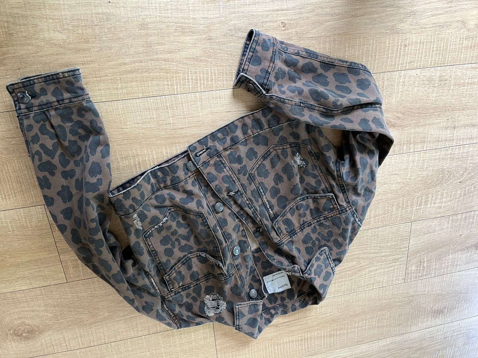 164 170 Leopard Print Denim Jacket jack korte jaa, Ophalen of Verzenden, Zo goed als nieuw, Maat 38/40 (M), Bruin