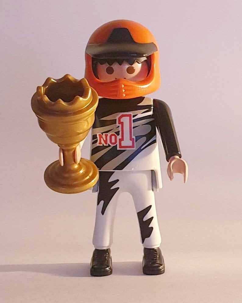 Playmobil auto/ motor coureur Formule 1 met gouden beker, Ophalen of Verzenden, Nieuw, Losse onderdelen, Figuren