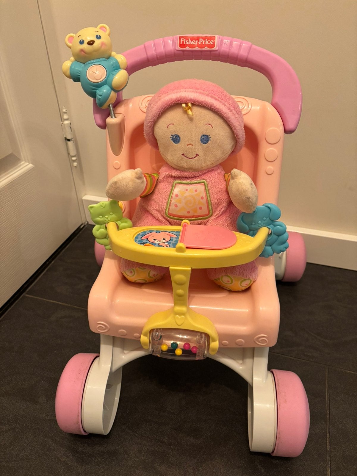 Fisher-Price poppenwagen loophulp met pop, Ophalen, Zo goed als nieuw