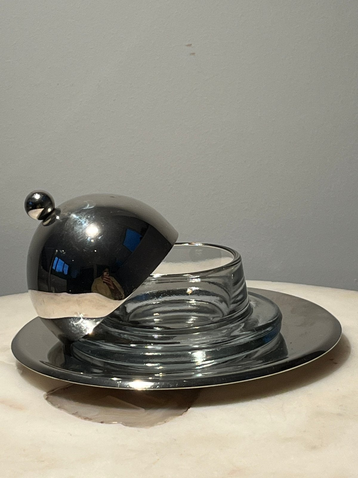 Vintage MCM Design Botervloot / Cloche met Glazen Inzet, Gebruikt, Overige typen, Vintage, Ophalen of Verzenden