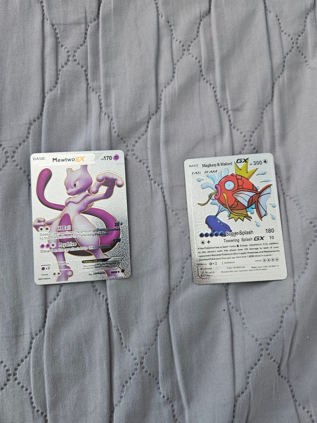 Zilveren Mewtwo EX & Magikarp Wailord GX Pokemonkaarten, Ophalen of Verzenden, Zo goed als nieuw, Meerdere kaarten, Foil