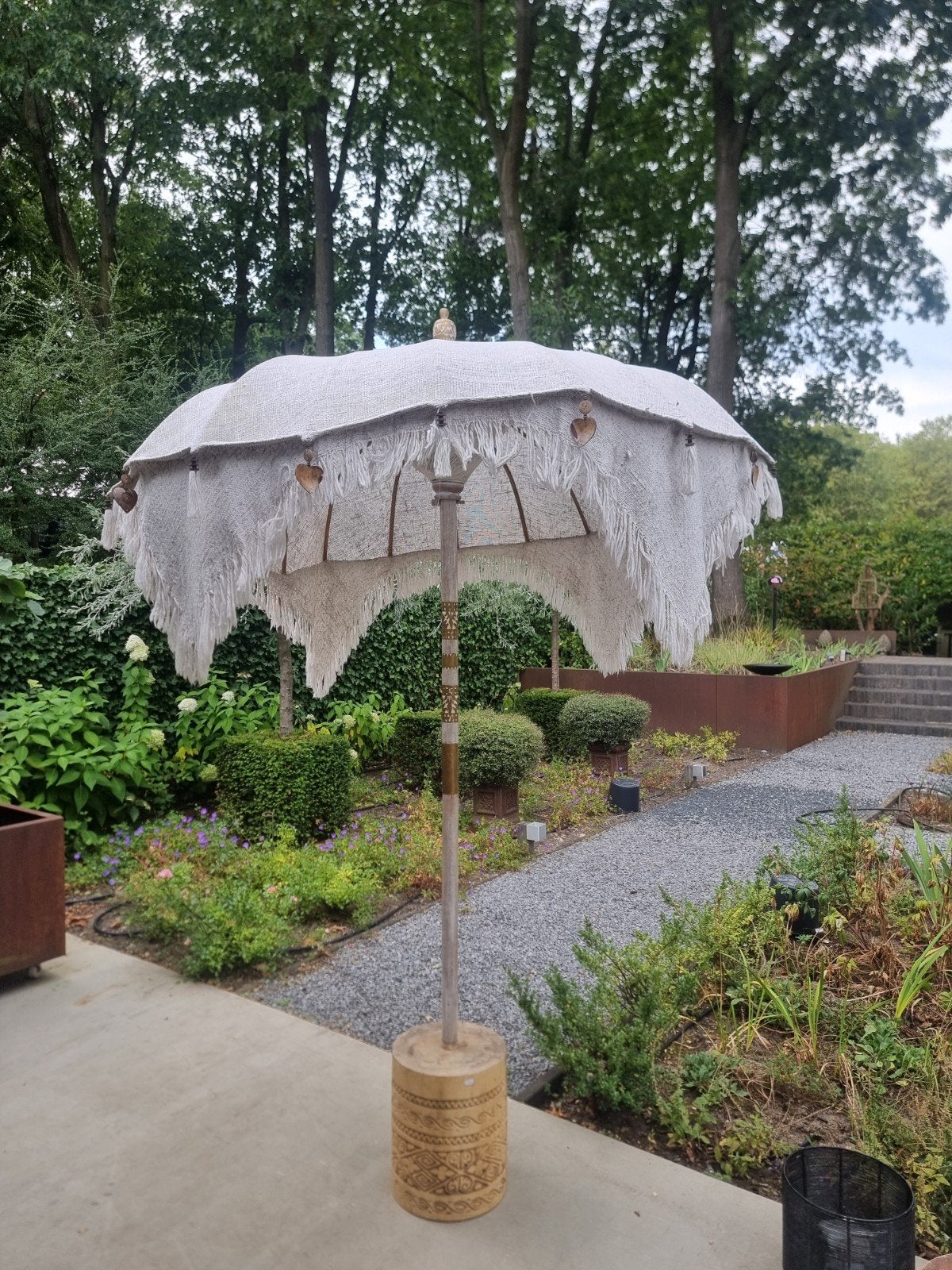 Balinese Parasolvoet en ibiza stijl parasol, Ophalen, Gebruikt, 1 tot 2 meter, Stokparasol
