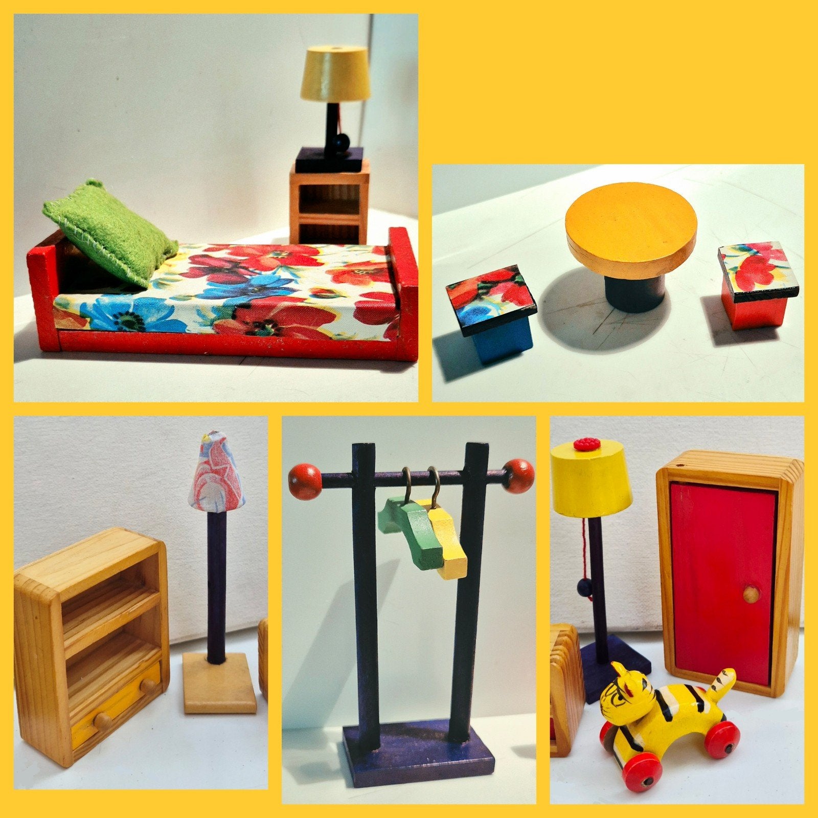 Selecta poppenhuis meubeltjes kinderkamer 1:12 hout retro, Ophalen of Verzenden, Zo goed als nieuw, Toebehoren