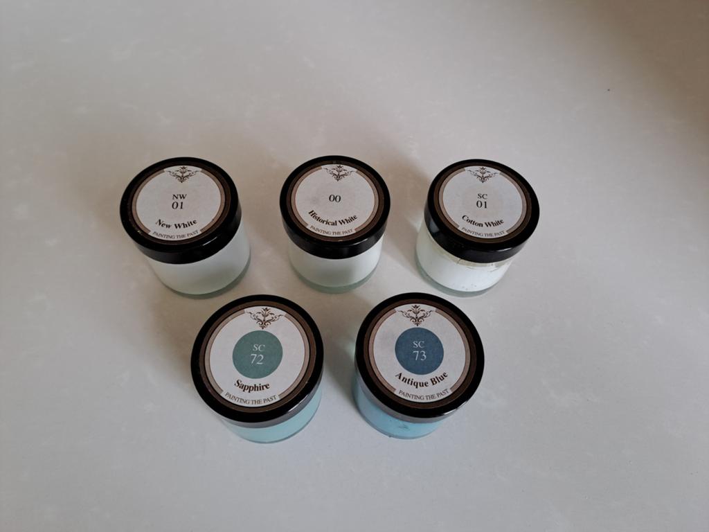 Testers painting the past 3x wit / Sapphire/ Antique blue, Ophalen of Verzenden, Wit