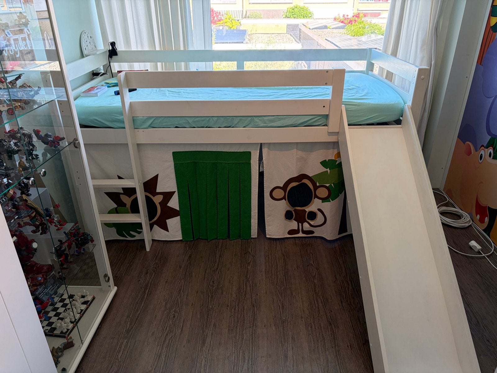 Witte Vipack Pino Halfhoogslaper met glijbaan en boekenkast, Ophalen, Gebruikt, 70 tot 85 cm, Hoogslaper of Stapelbed