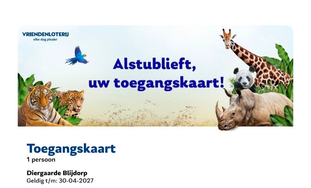 4x toegangskaart Diergaarde Blijdorp. Ticket geldig tot 2027, Tickets en Kaartjes, Drie personen of meer, Ticket of Toegangskaart