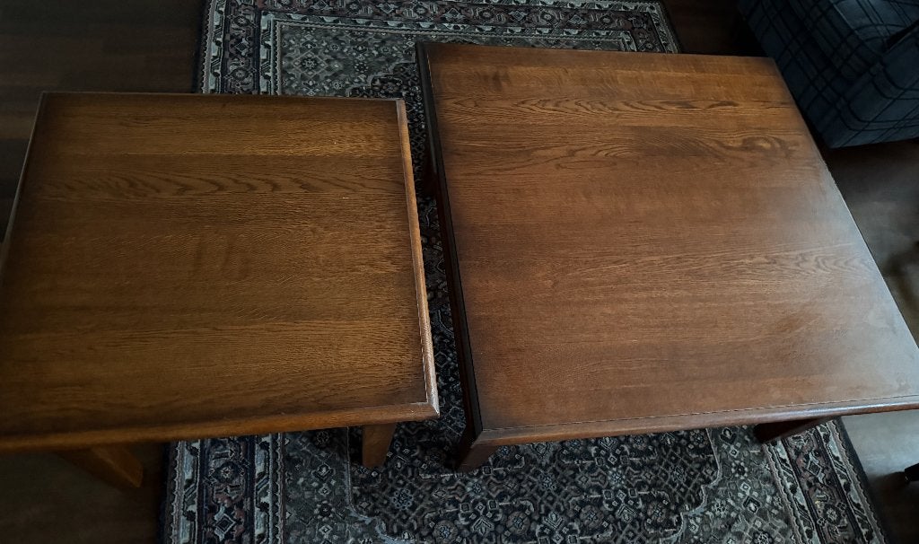 Salontafel en bijzettafel T.E.A.B., Ophalen, 50 – 75, 50 tot 100 cm, Eikenhout