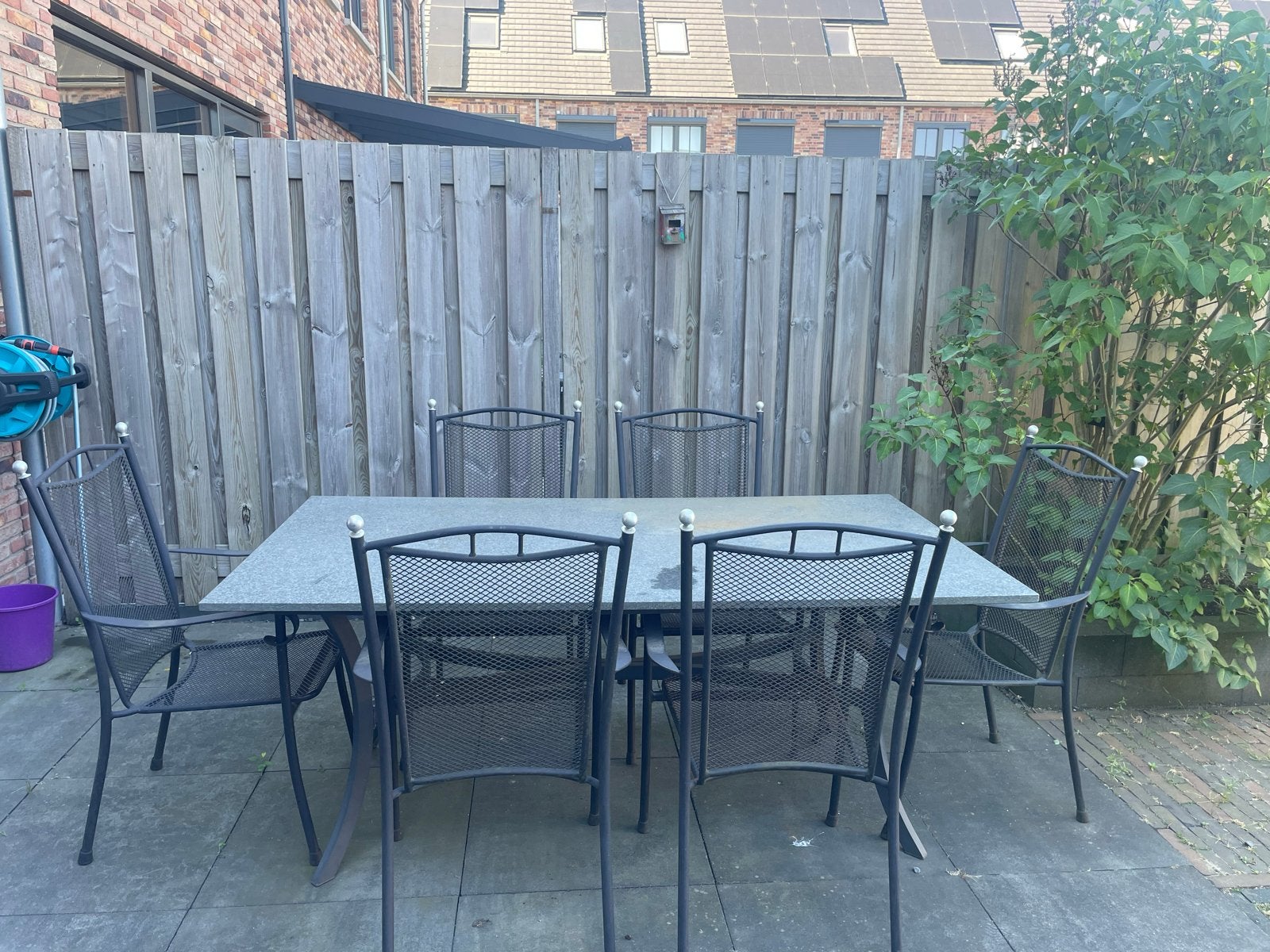 Tuinmeubelen met stenen blad - Goede staat, Tuin en Terras, Ophalen, Gebruikt, Rechthoekig, Metaal