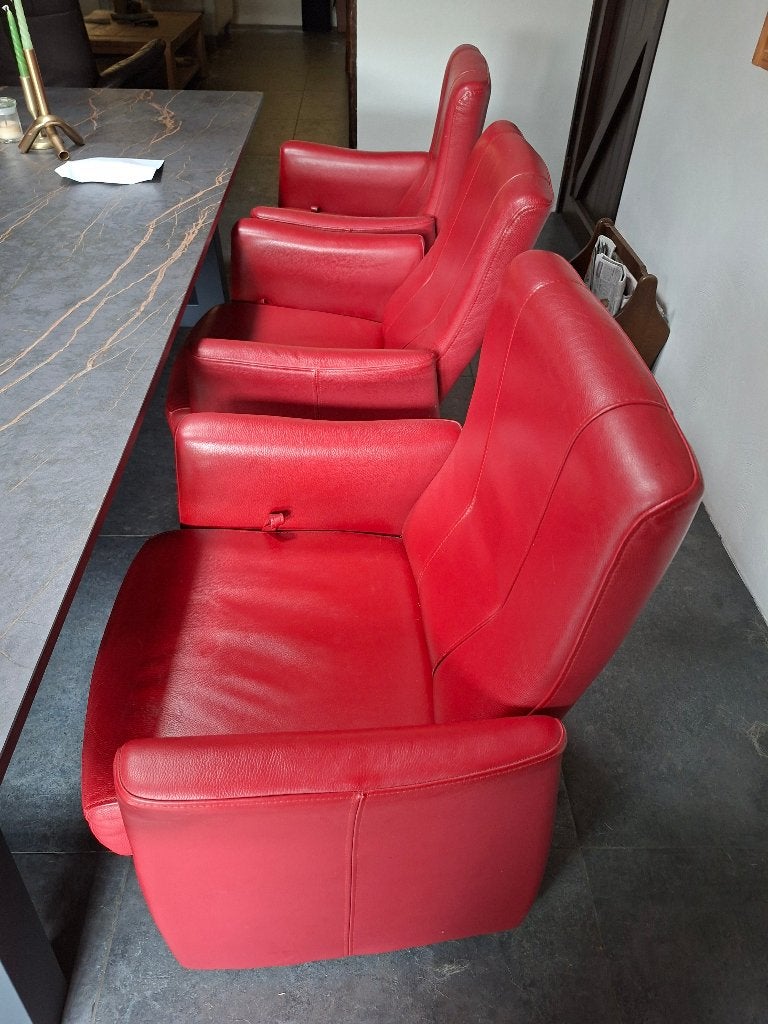 6 Lederen fauteuils rood, verrijdbaar, verstelbaar, Huis en Inrichting, Ophalen, Gebruikt, Minder dan 75 cm, Leer