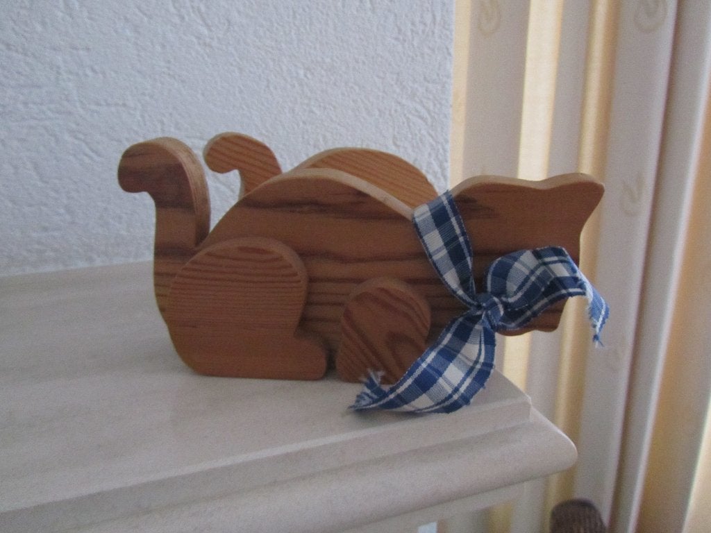 2 houten poezen handgemaakt, Huis en Inrichting, Woonaccessoires | Overige, Verzenden, Zo goed als nieuw, Hout