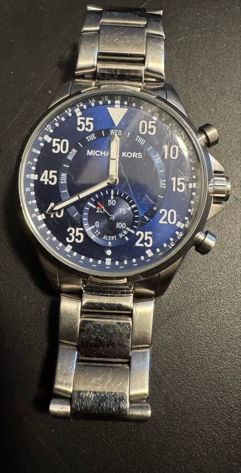 Michael Kors Herenhorloge - Blauwe Wijzerplaat, Stalen Band, Gebruikt, Staal, Polshorloge, Ophalen