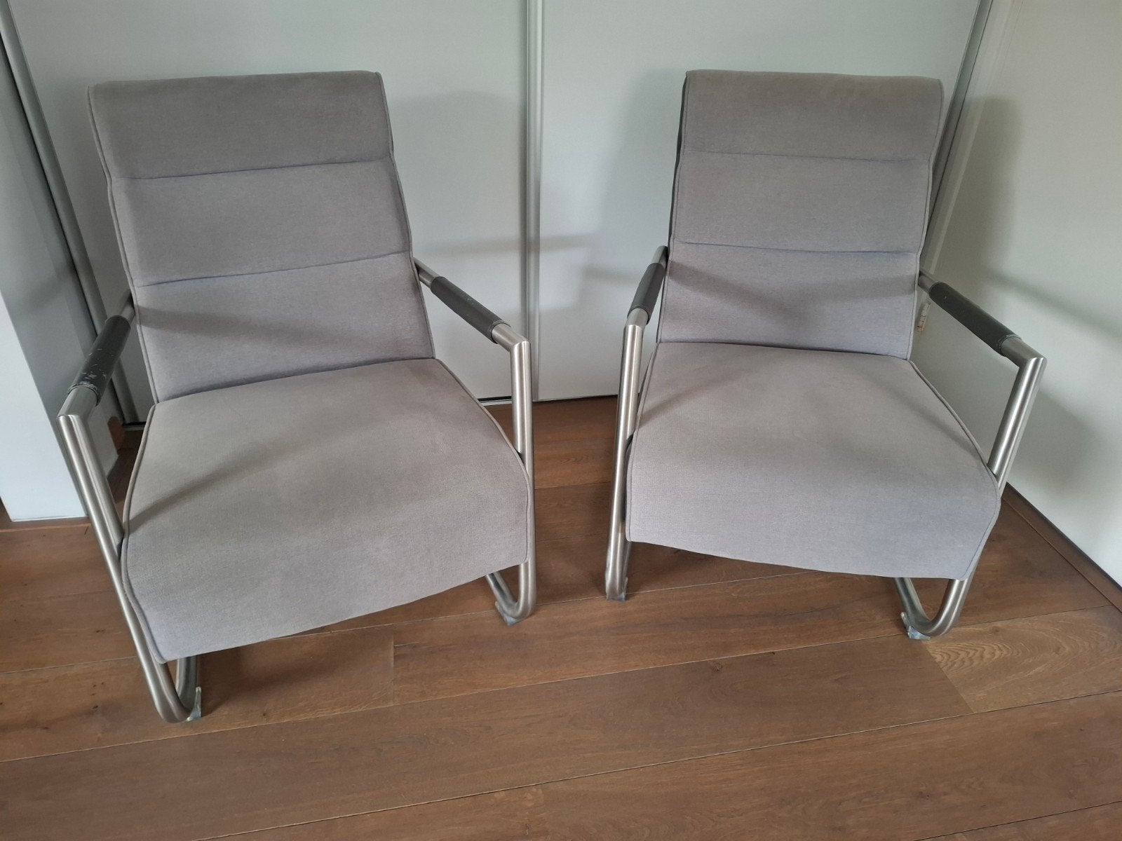 2x Design Fauteuil Stoelen - Grijs/Antraciet met Metaal, Ophalen, Gebruikt, Twee, Grijs