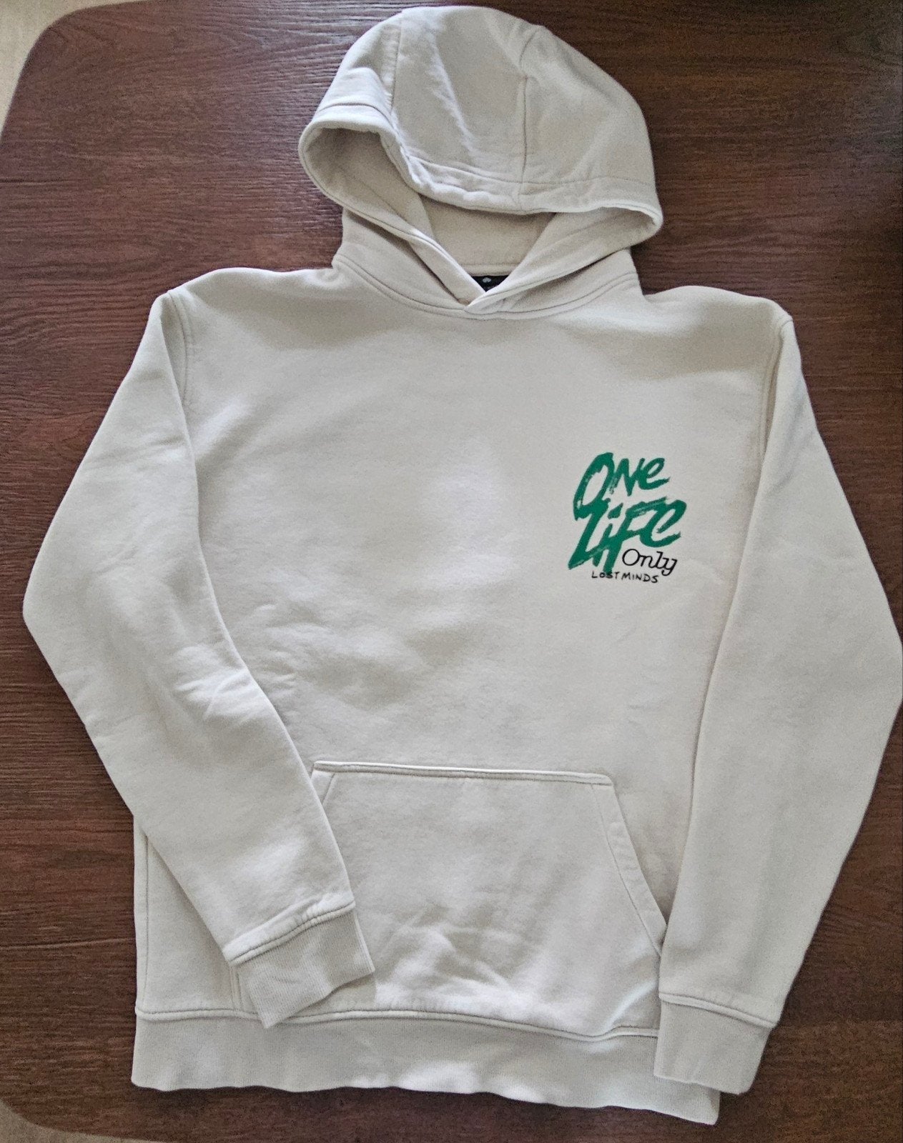 Hoodie met print - Maat S, Onbekend, Beige, Ophalen of Verzenden, Gedragen