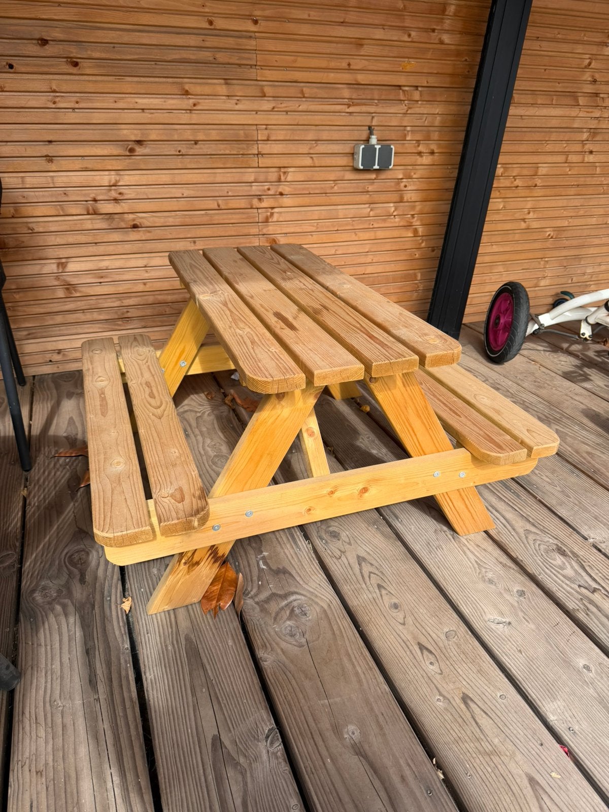 Kinderpicknick bankje, Ophalen, Zo goed als nieuw, Rechthoekig, Hout