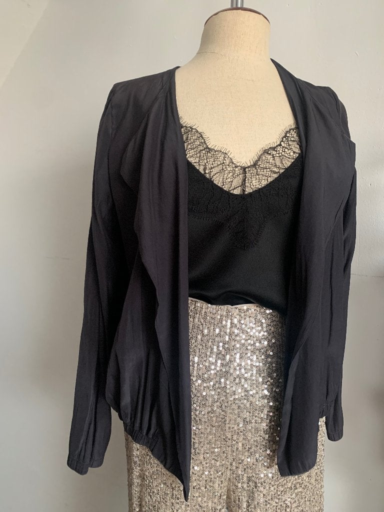 American Vintage vestje blouse jasje zwart grijs M/38, Maat 38/40 (M), Verzenden, Zo goed als nieuw, American Vintage