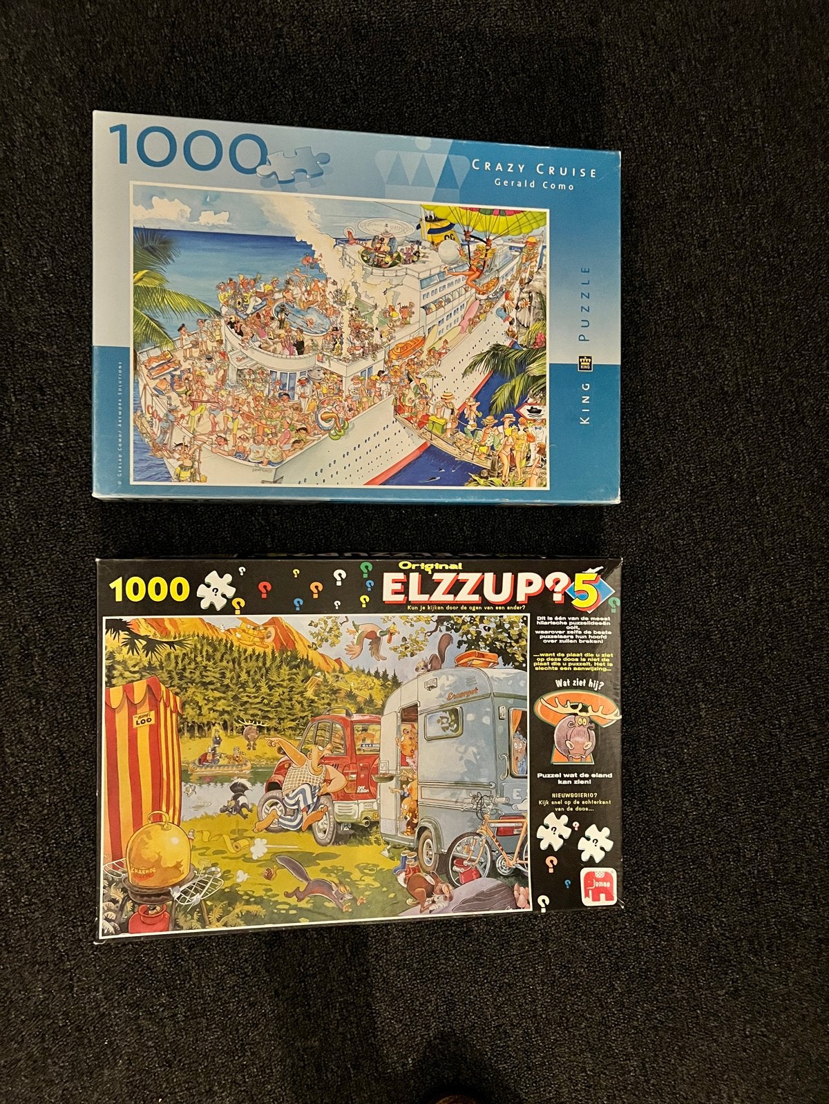 2x Legpuzzel 1000 stukjes: ELZZUP?5 & Crazy Cruise, Ophalen of Verzenden, 500 t/m 1500 stukjes, Gebruikt, Legpuzzel