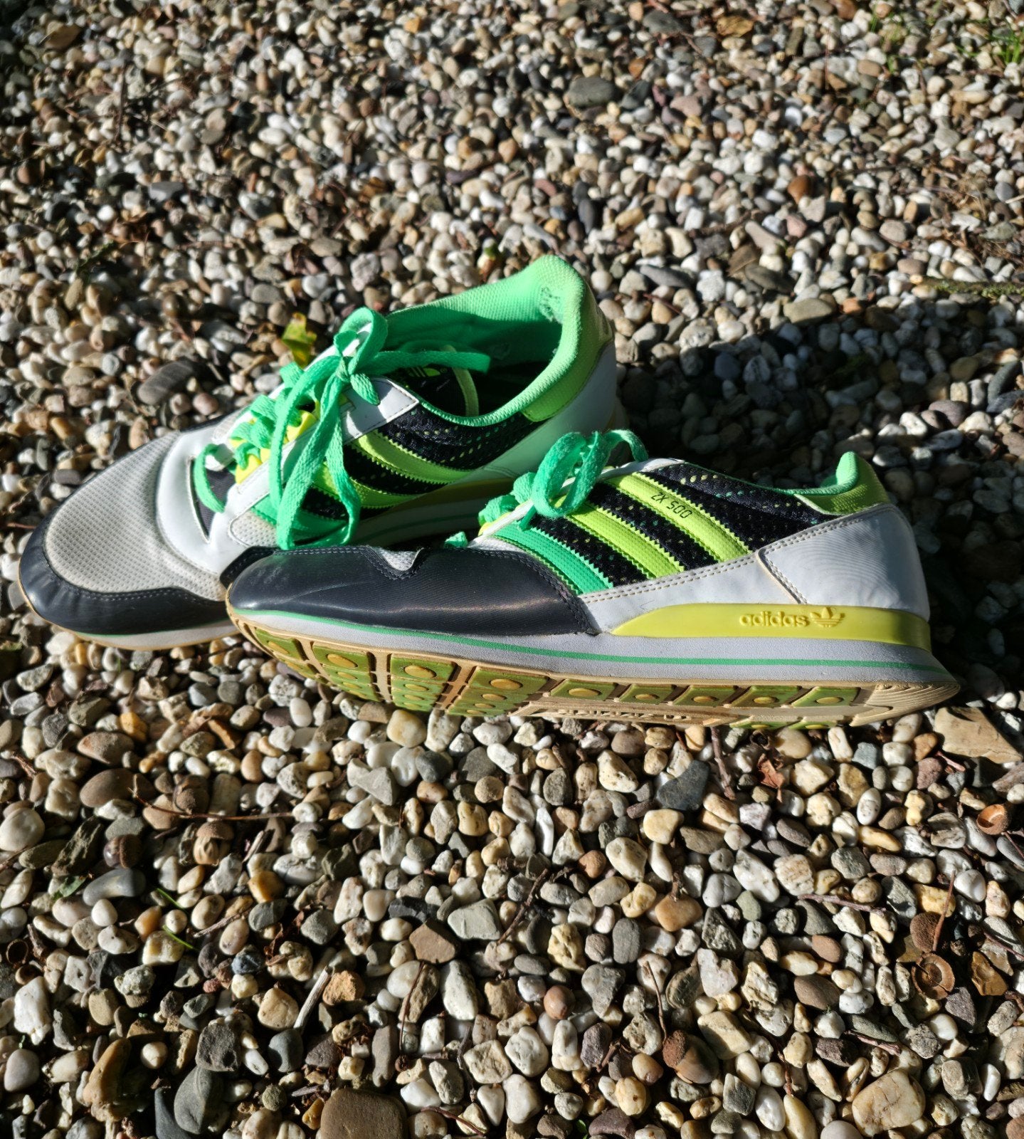 Adidas ZX 500 sneakers - Maat 44 2/3 - Zwart/Groen/Geel, Ophalen, Gedragen, Zwart