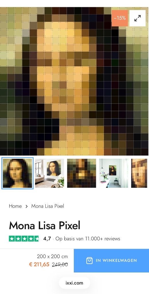 Ixxi Mona Lisa Pixel [200x200cm], Ophalen, 125 cm of meer, Zo goed als nieuw, Schilderij