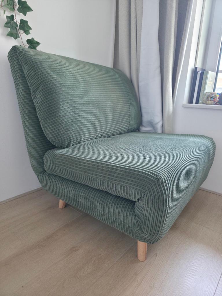 Zo goed als nieuwe eenpersoons slaapbank - Donkergroen, Ophalen, 90 cm, Eenpersoons, Zo goed als nieuw