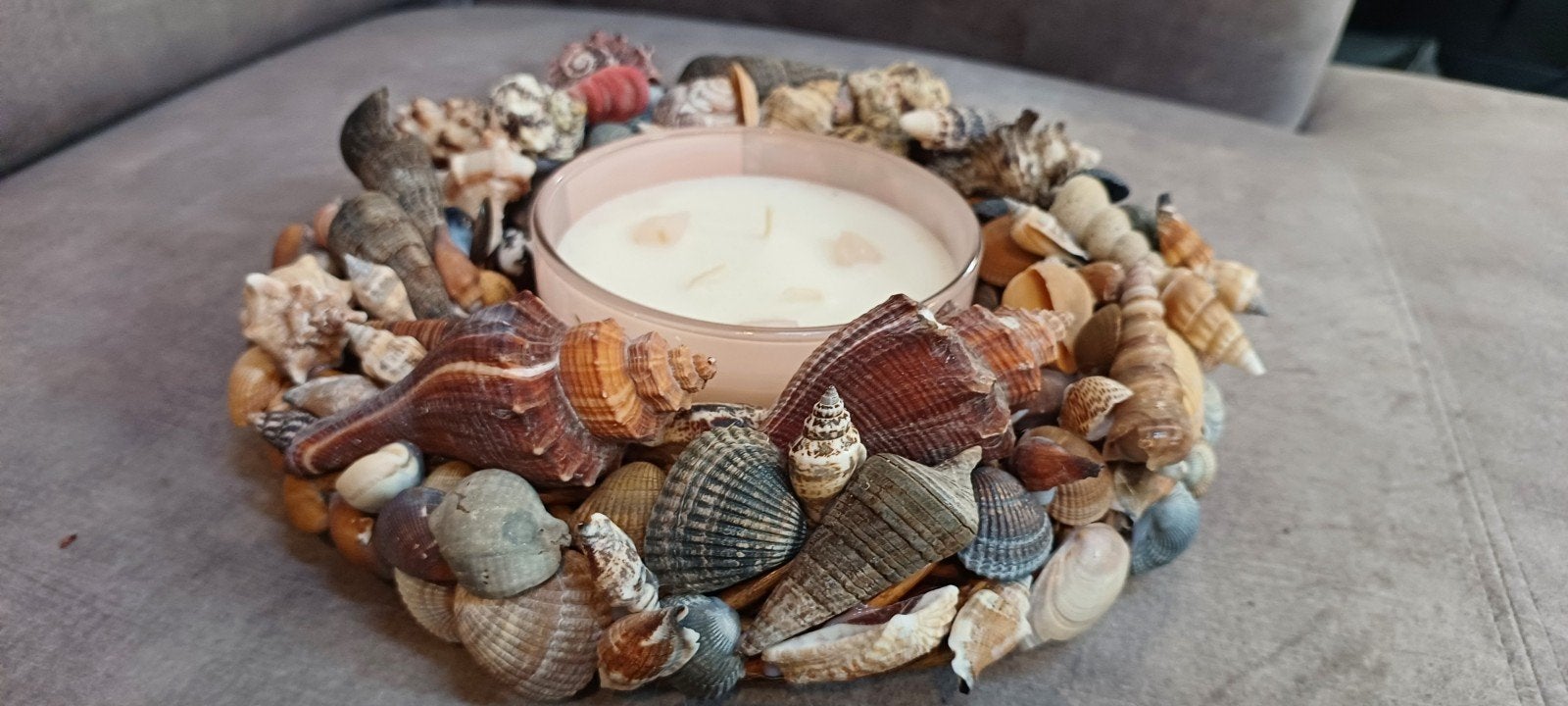 Decoratieve schelpenring (zonder kaars), Meerkleurig, Ophalen of Verzenden, Zo goed als nieuw, Natuurlijk materiaal