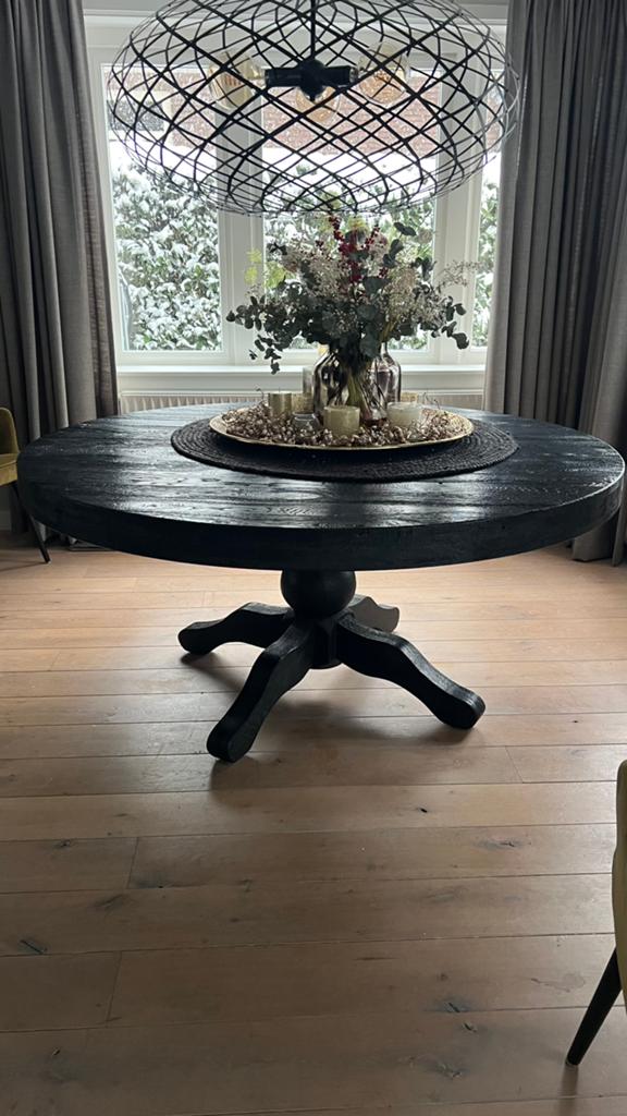 Massief zwarte eiken tafel 160 cm, Huis en Inrichting, Ophalen, Gebruikt, 150 tot 200 cm, Eikenhout