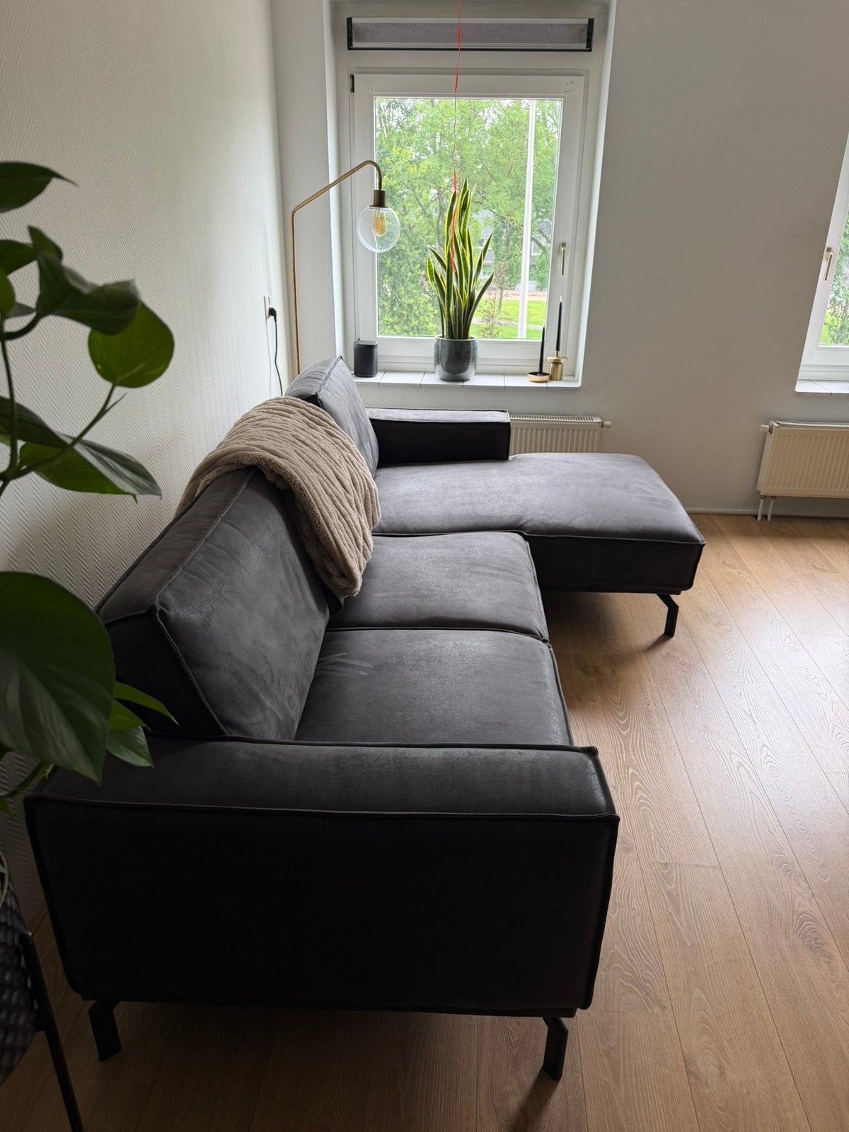 Luxe hoekbank Alburg antraciet | 261 x 150 cm | Nette staat, Ophalen, Zo goed als nieuw, Leer