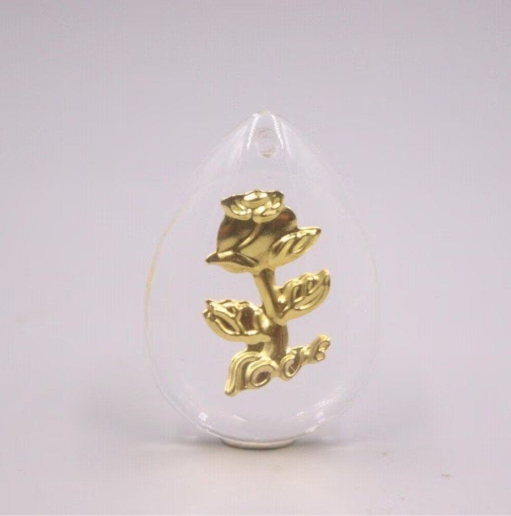 Gouden Rose & Love kettinghanger, Sieraden, Tassen en Uiterlijk, Kettinghangers, Nieuw, Bloem of Plant, Goud, Glas of Kristal
