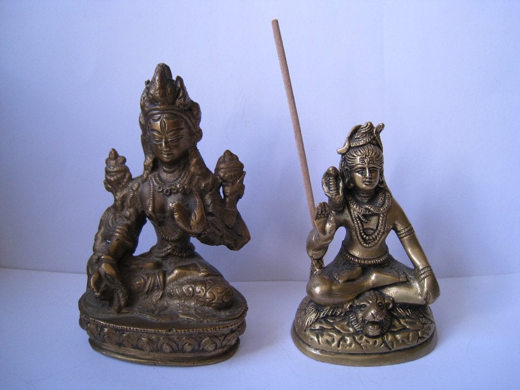 BRONZEN BOEDDHA  ( GODINNEN ) BEELDEN 2X VOOR  50,- SAMEN, Bruin, Verzenden, Overige typen, China