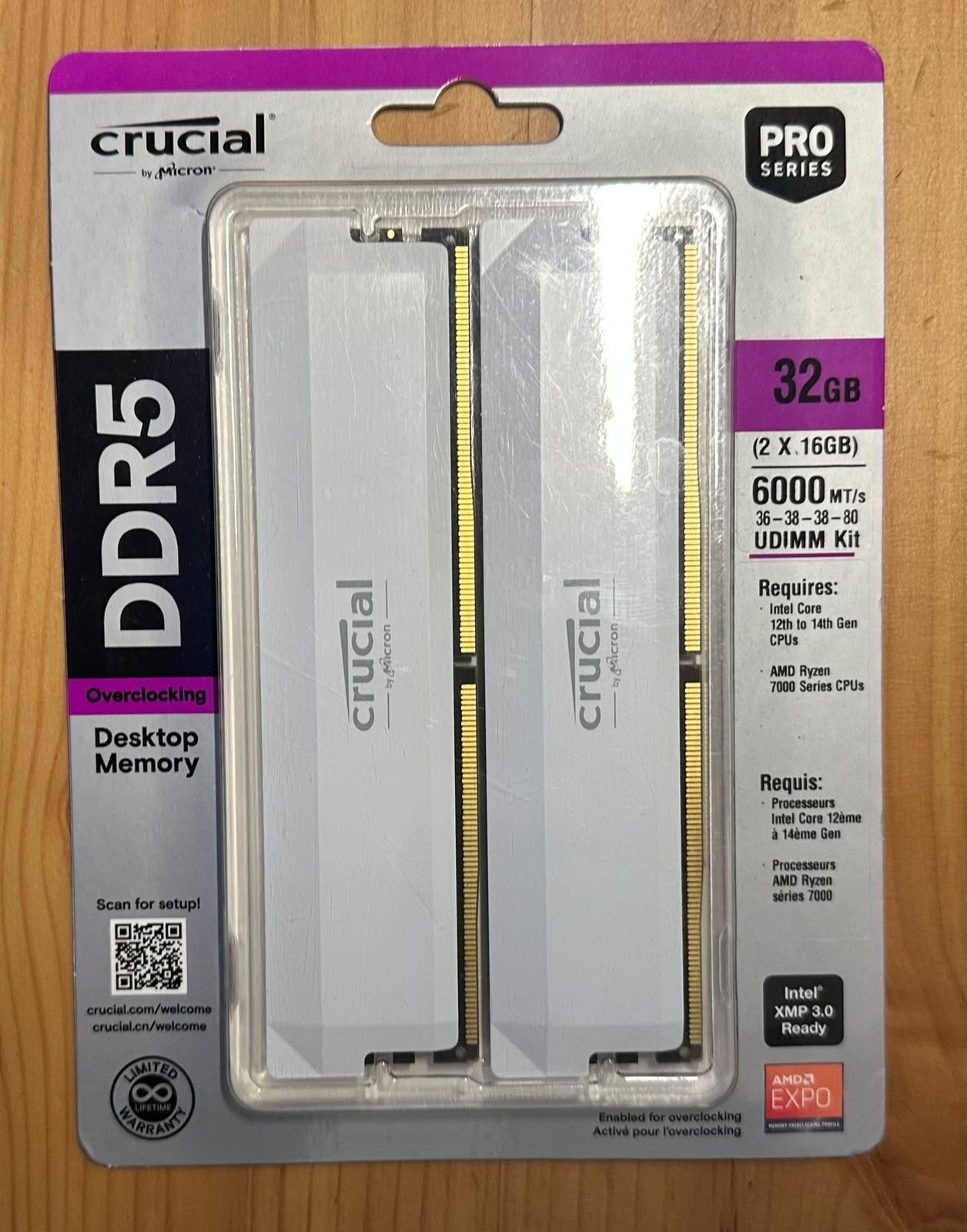 Foto 2 van rucial Pro DDR5 32GB (2x16GB) 6000 CL36 – Nieuw in doos