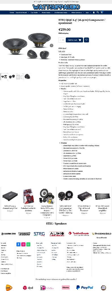 STEG Q65C 6.5" (16.5cm) Component / speakerset SQ, Auto diversen, Autospeakers, Ophalen of Verzenden, Hifi-Focus, Info@hifi-focus.nl