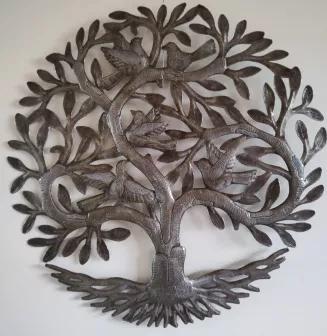 Levensboom met wortels - Wanddecoratie 60 cm, Metaal, Wandsculptuur, Zilver, Nieuw