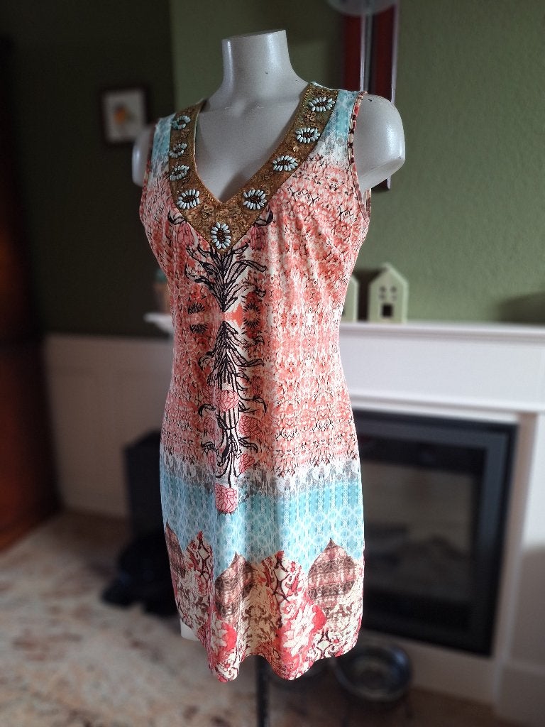 K-Design aqua oranje jurk M, Maat 38/40 (M), K-design, Verzenden, Oranje