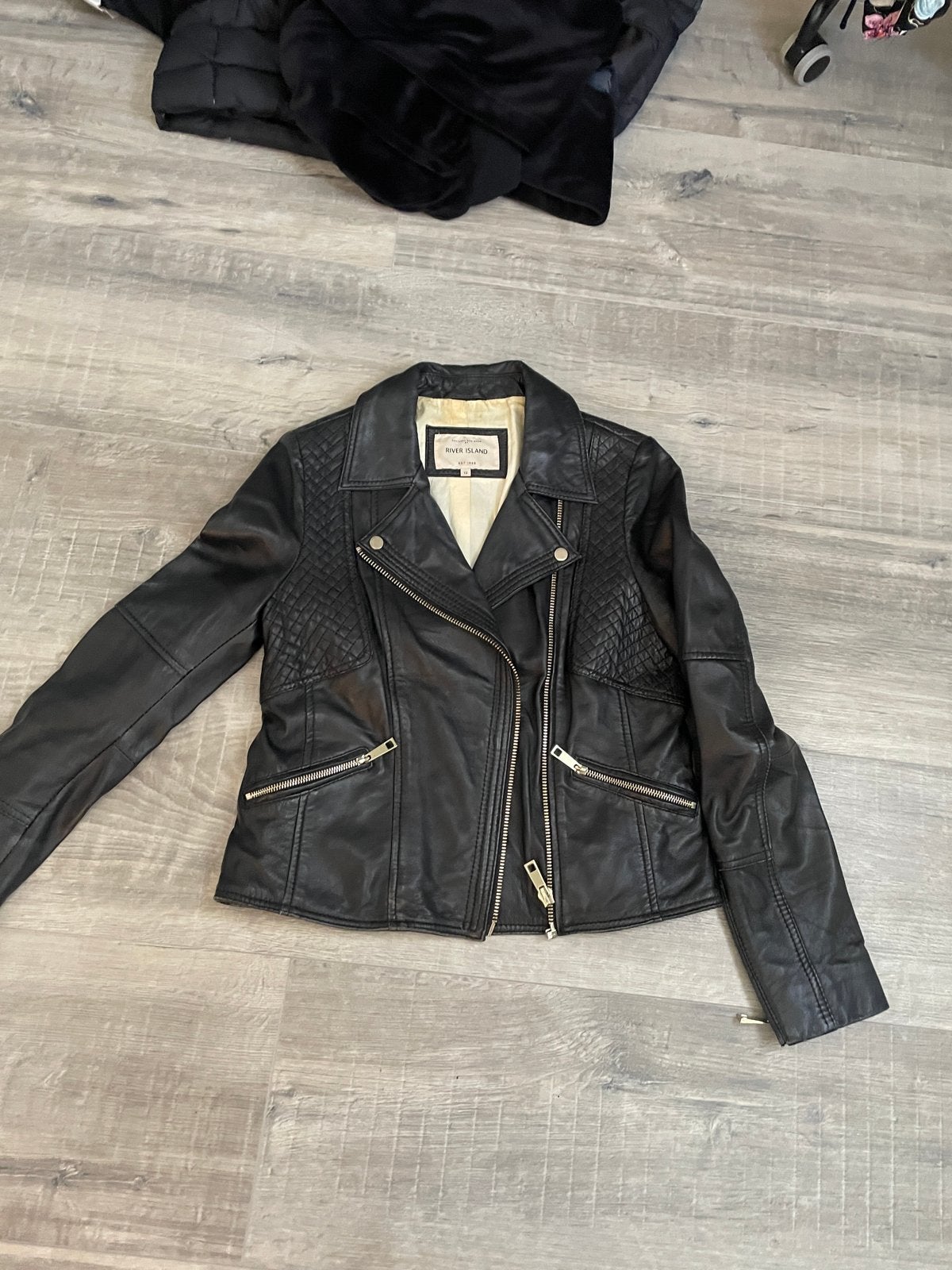 River Island Zwart Leren Bikerjack - Maat S, Ophalen of Verzenden, Zo goed als nieuw, Maat 36 (S), Zwart