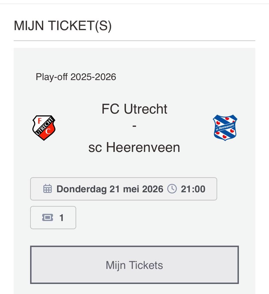Fc Utrecht Sc Heerenveen 1 kaart Bunnikside, Eén persoon, Mei