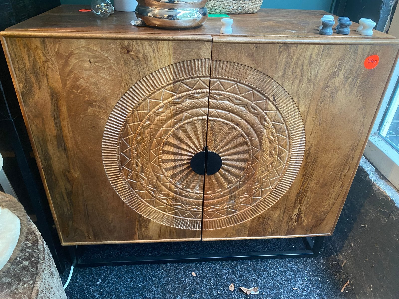 Kastje massief mangohout met houtsnijwerk, Ophalen, C, Nieuw, X