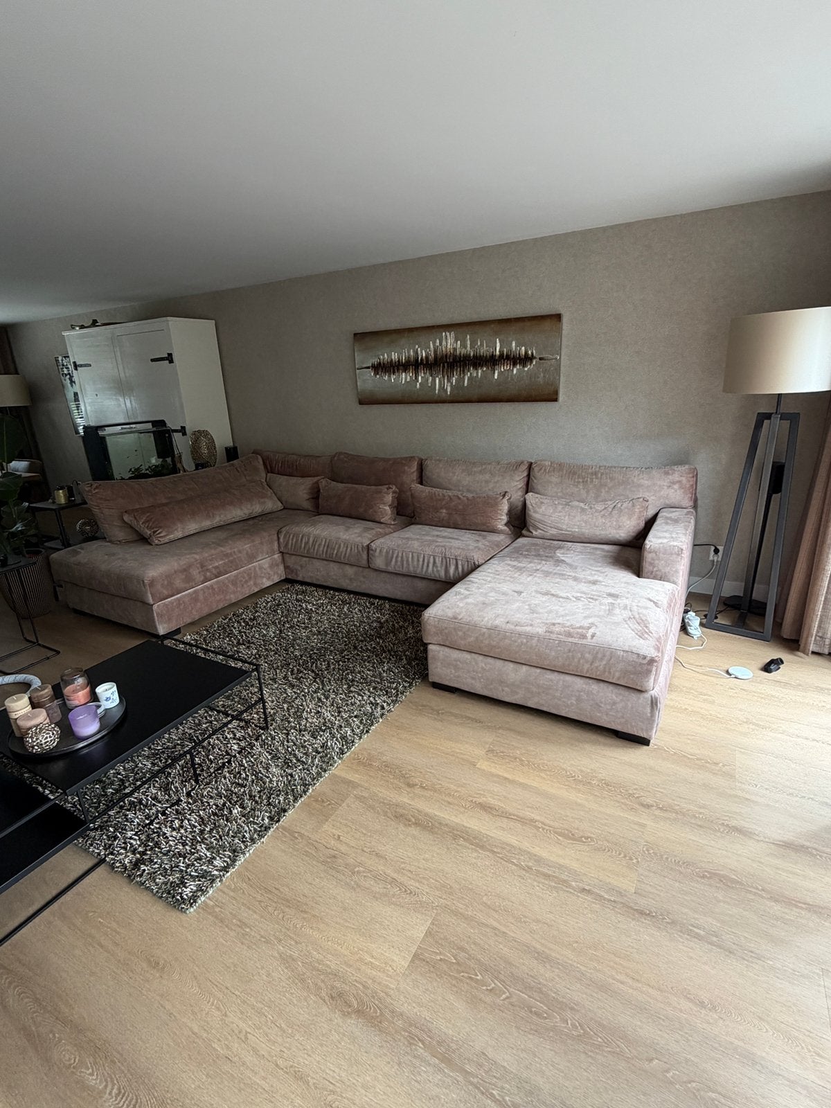 Bankstel -  U bank, Huis en Inrichting, Banken | Bankstellen, Gebruikt, Vierpersoons of meer, 300 cm of meer, 100 tot 125 cm, Stof