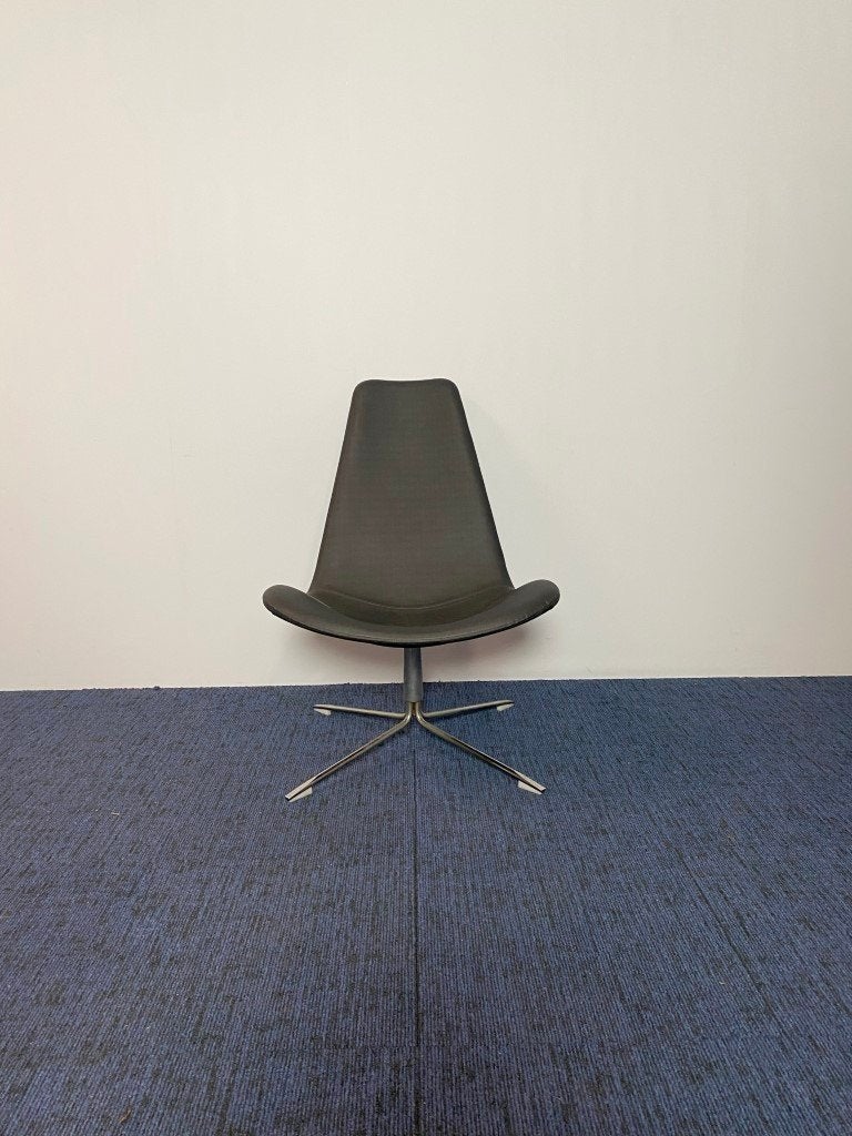 1x Fauteuil Offecct Spoon, design, zwart leder, chroom frame, Huis en Inrichting, Fauteuils, Ophalen, Gebruikt, 50 tot 75 cm, Leer