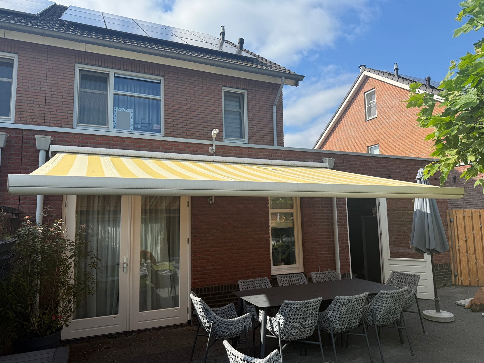Brustor zonnescherm elektrisch 5 x 3 mtr, Tuin en Terras, Zonneschermen, Ophalen, Gebruikt, 450 cm of meer, Elektrisch