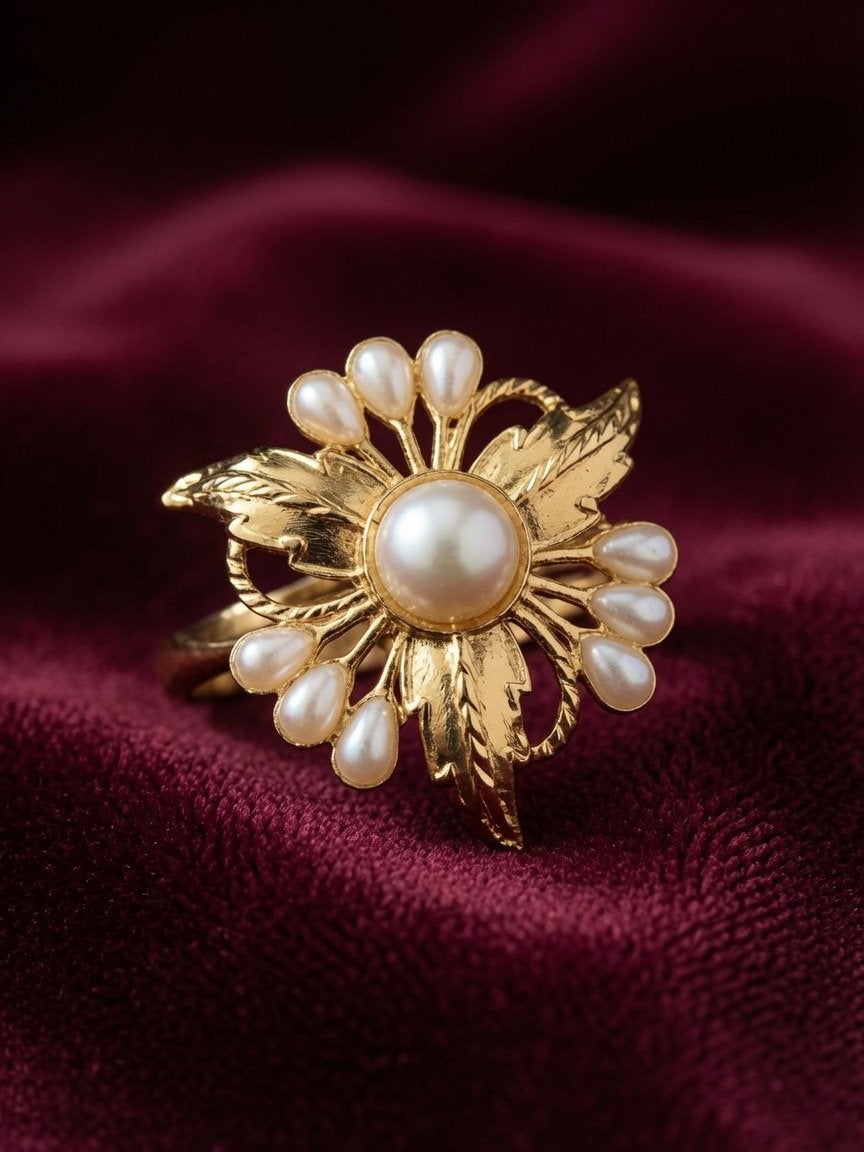 Verstelbare 24k vergulde ring met parels, Overige materialen, Nieuw, Ophalen of Verzenden, 17 tot 18