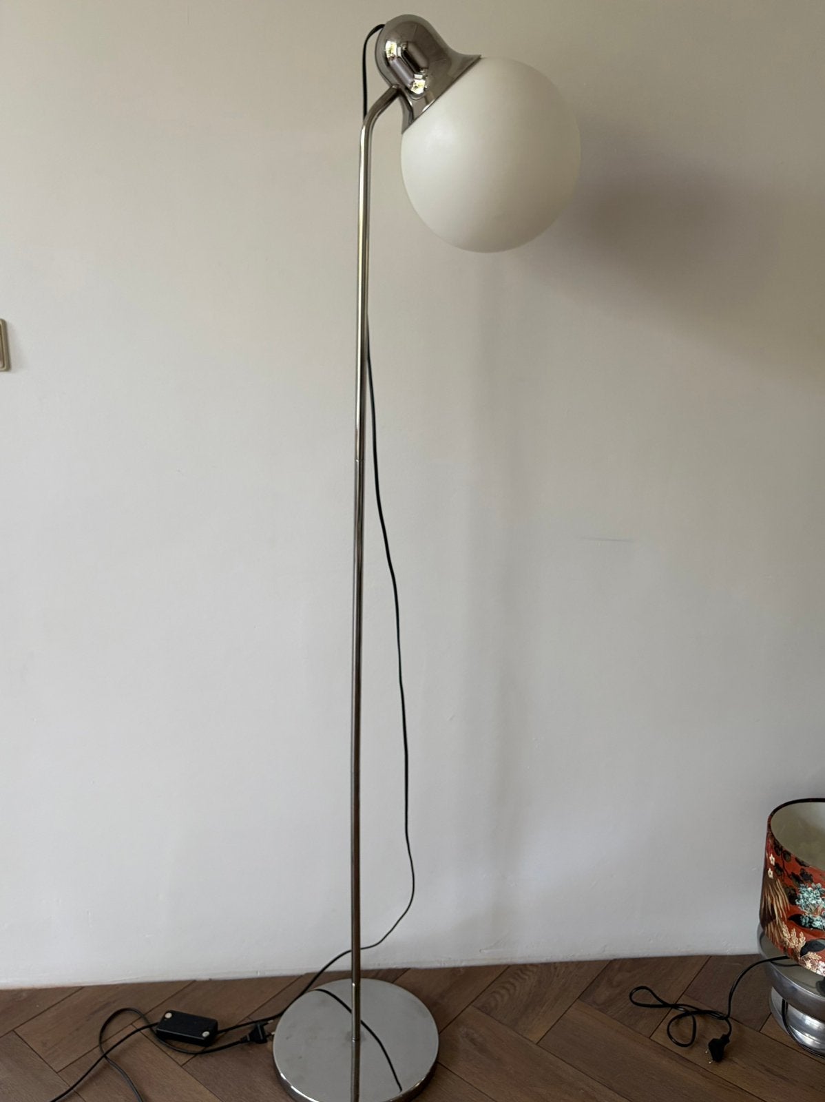 Philips vloerlamp chroom witte bol dimbaar, Ophalen, E27 (groot), Zo goed als nieuw, Glas