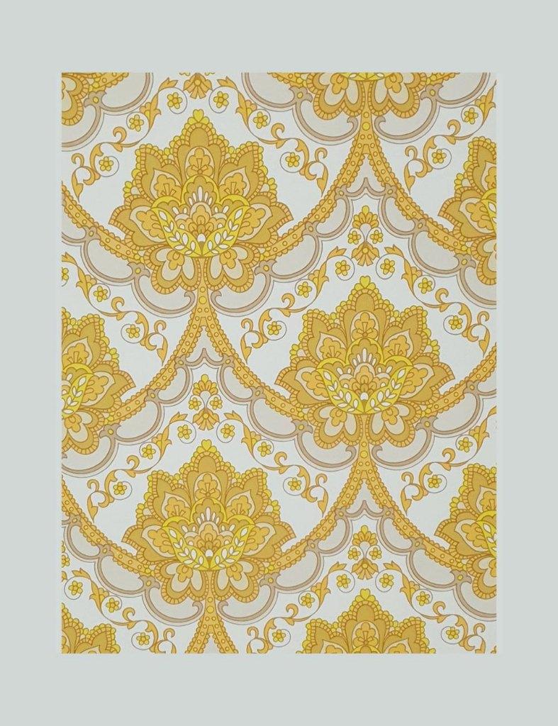 3932 behang geel barok 70s 60s vintage stijl hotel swiet, Ophalen of Verzenden, 25 tot 50 m², Wit