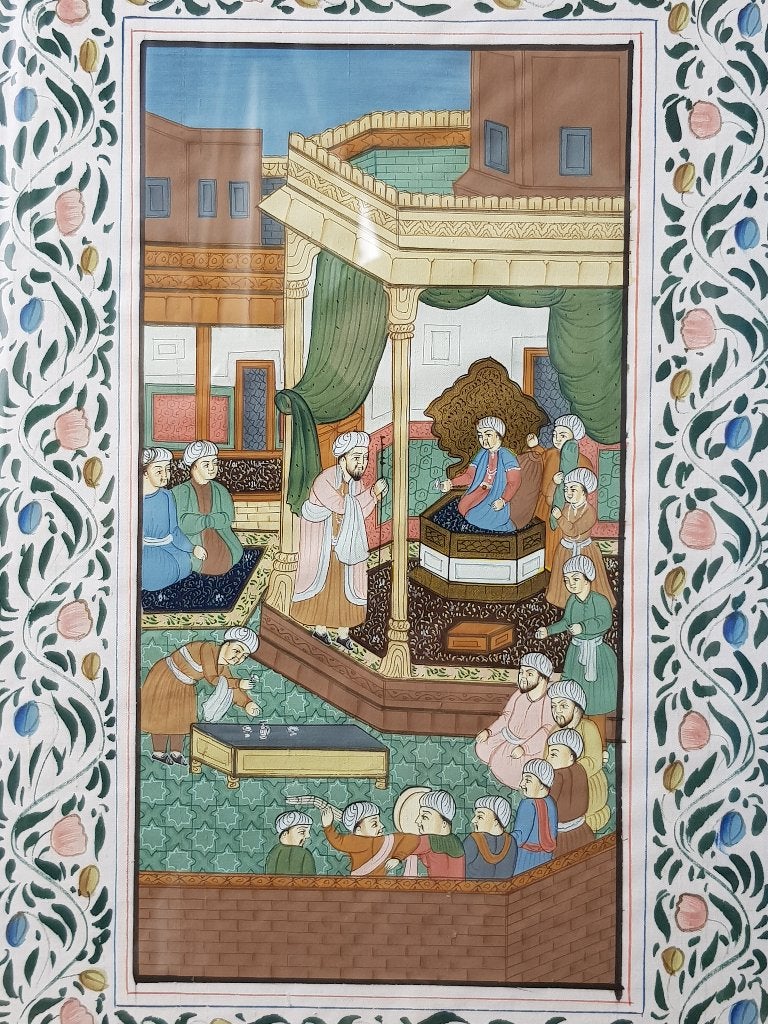 Mooie originele oude Oosterse ingelijste aquarel op zijde., Meerkleurig, Ophalen of Verzenden, Schilderij, Geschilderd
