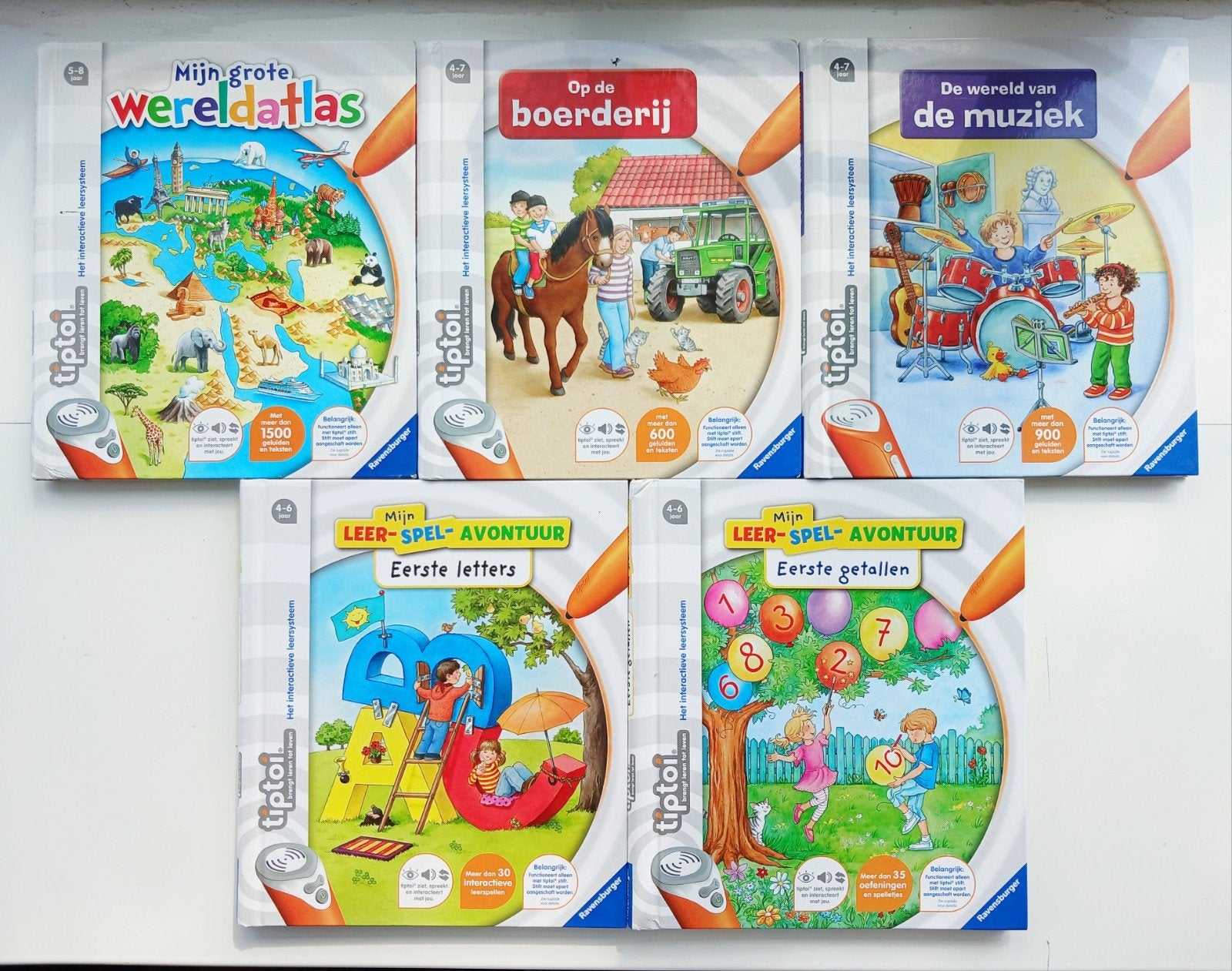 5x TipToi Boeken Ravensburger oa. Atlas, Muziek, Getallen, Ophalen of Verzenden, Taal en Lezen, Met geluid