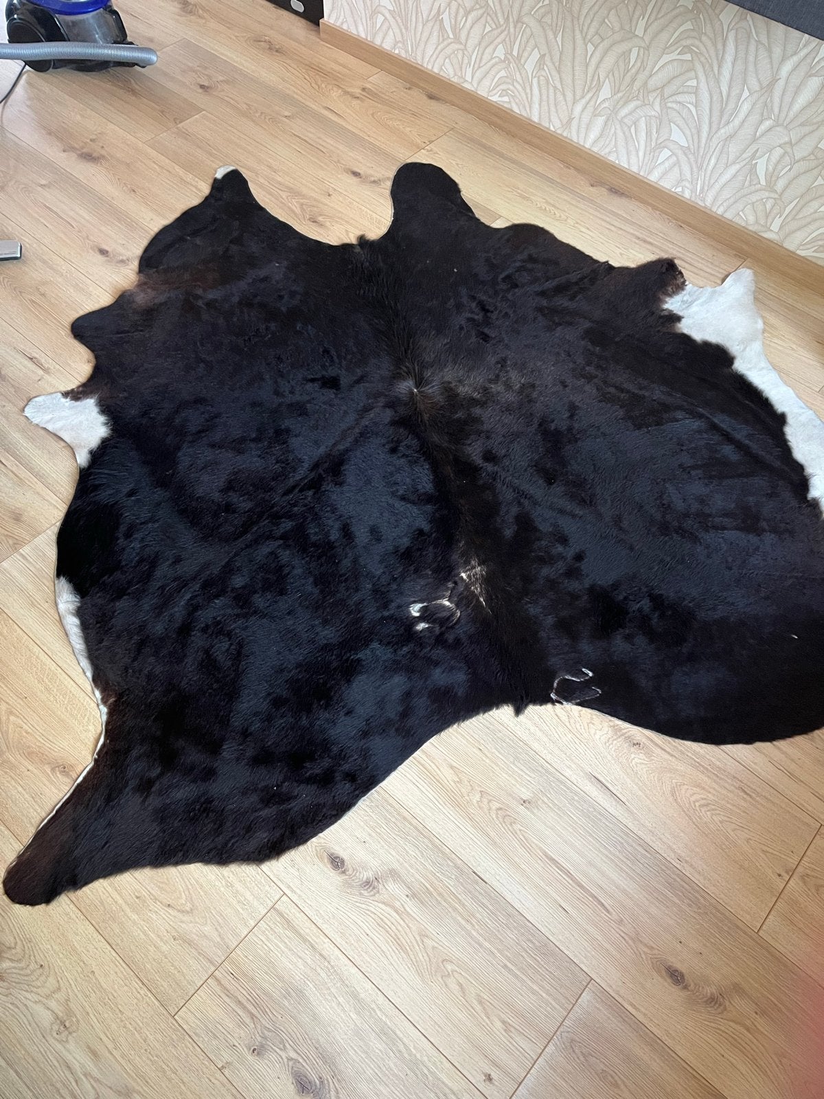 Zwart-wit koeienhuid vloerkleed, Gebruikt, 100 tot 150 cm, Zwart, Ophalen of Verzenden