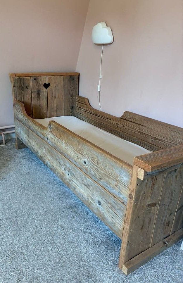Steigerhouten kinderbed 160x70 cm - Incl. matras en hoezen, Ophalen, Gebruikt, Steigerhout, 190 cm of minder
